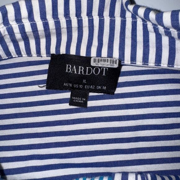 Anthropologie Bardot Spliced Boyfriend Shirt | Blue Stripe Contrast Button-Down - Picture 9 of 12